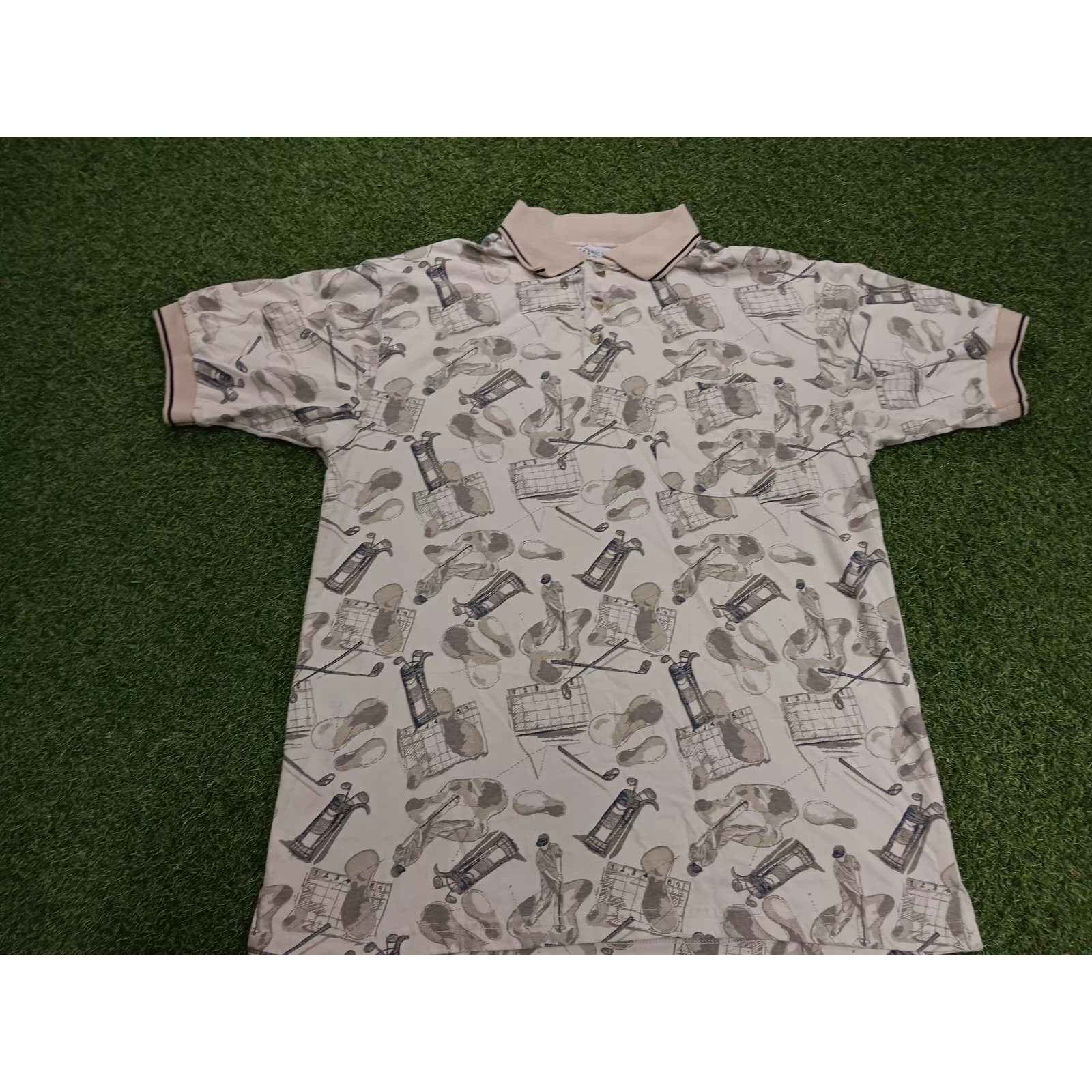 Michael Austin Polo Shirt Men Xl Gray Cotton Golf Bags Courses Print Performance